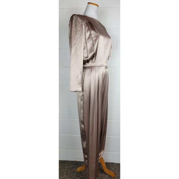 Vintage NWT Morgan Taylor Satin Champagne Taupe Open Back Jumpsuit Sz 8 - Picture 4 of 15